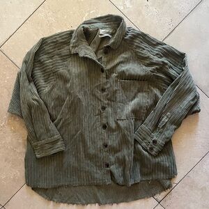 Urban Outfitters Olive Ribbed Button-Up